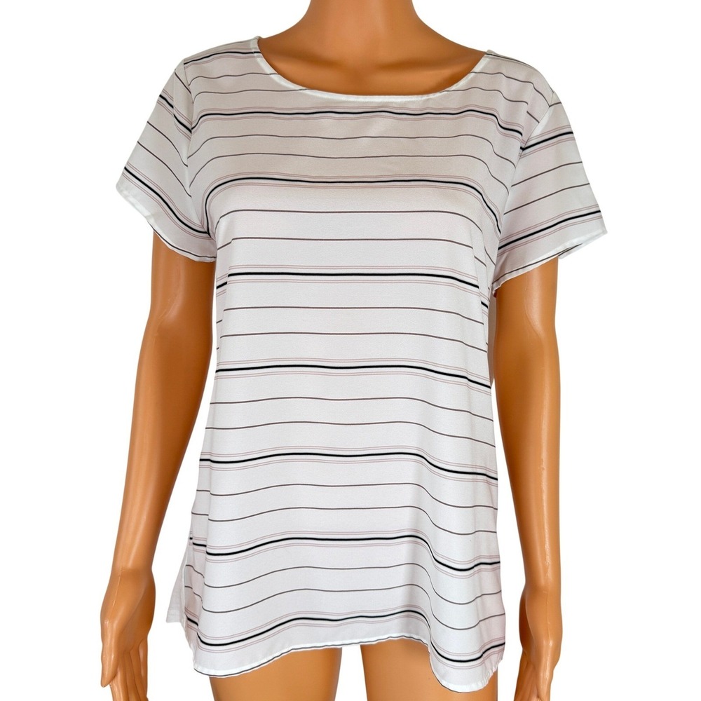 Top Womens S Ann Taylor White Striped Short Sleeve Blouse Top Small Womens Top